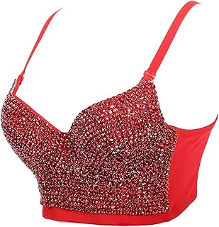 hanwilder 女式水钻紧身胸衣,手工钻石聚拢露脐上衣性感文胸,俱乐部